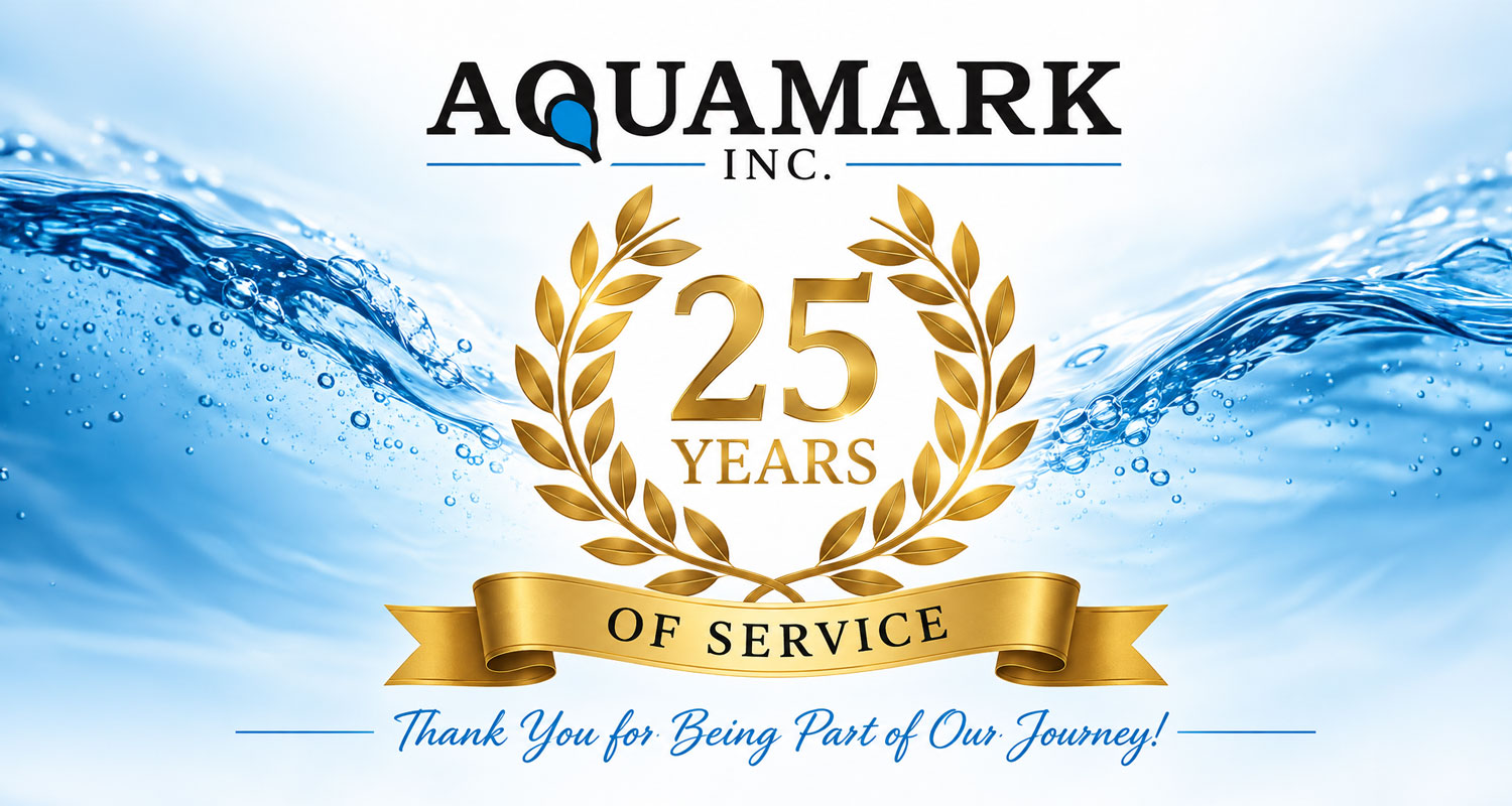 AQUAMARK, INC. 25 Years of Service anniversary graphic honoring Sales Representative John Wieczorek